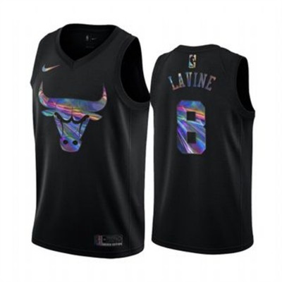 Nike Chicago Bulls #8 Zach LaVine Men's Iridescent Holographic Collection NBA Jersey - Black Men's